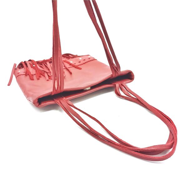 RARE VINTAGE RED FRINGE LEATHER MINI TOTE — WESTERN Y2K COWGIRL GLAM - Picture 14 of 15